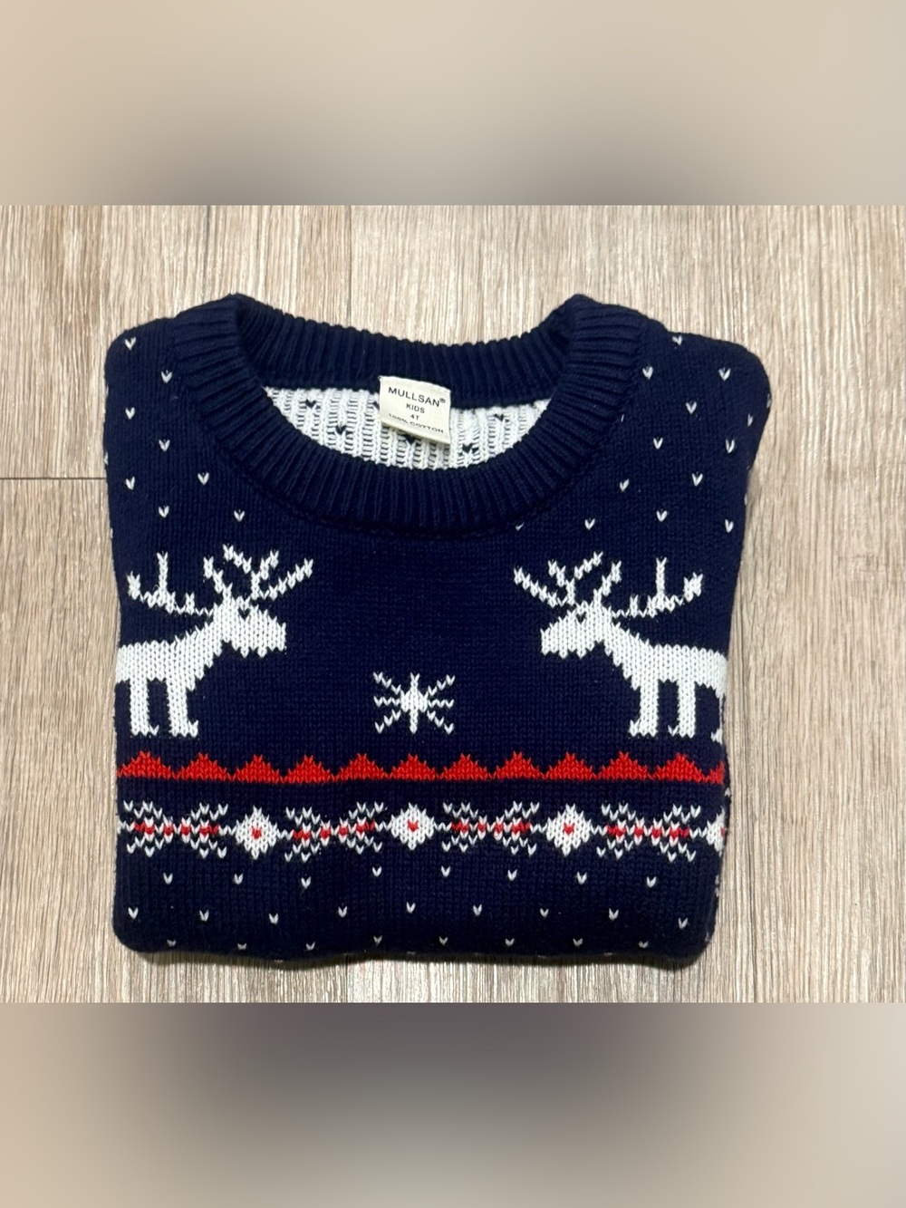 MULLSAN Kids 4T Winter Sweater NWOT Reindeer Fair Isle Nordic Cotton Navy Festiv